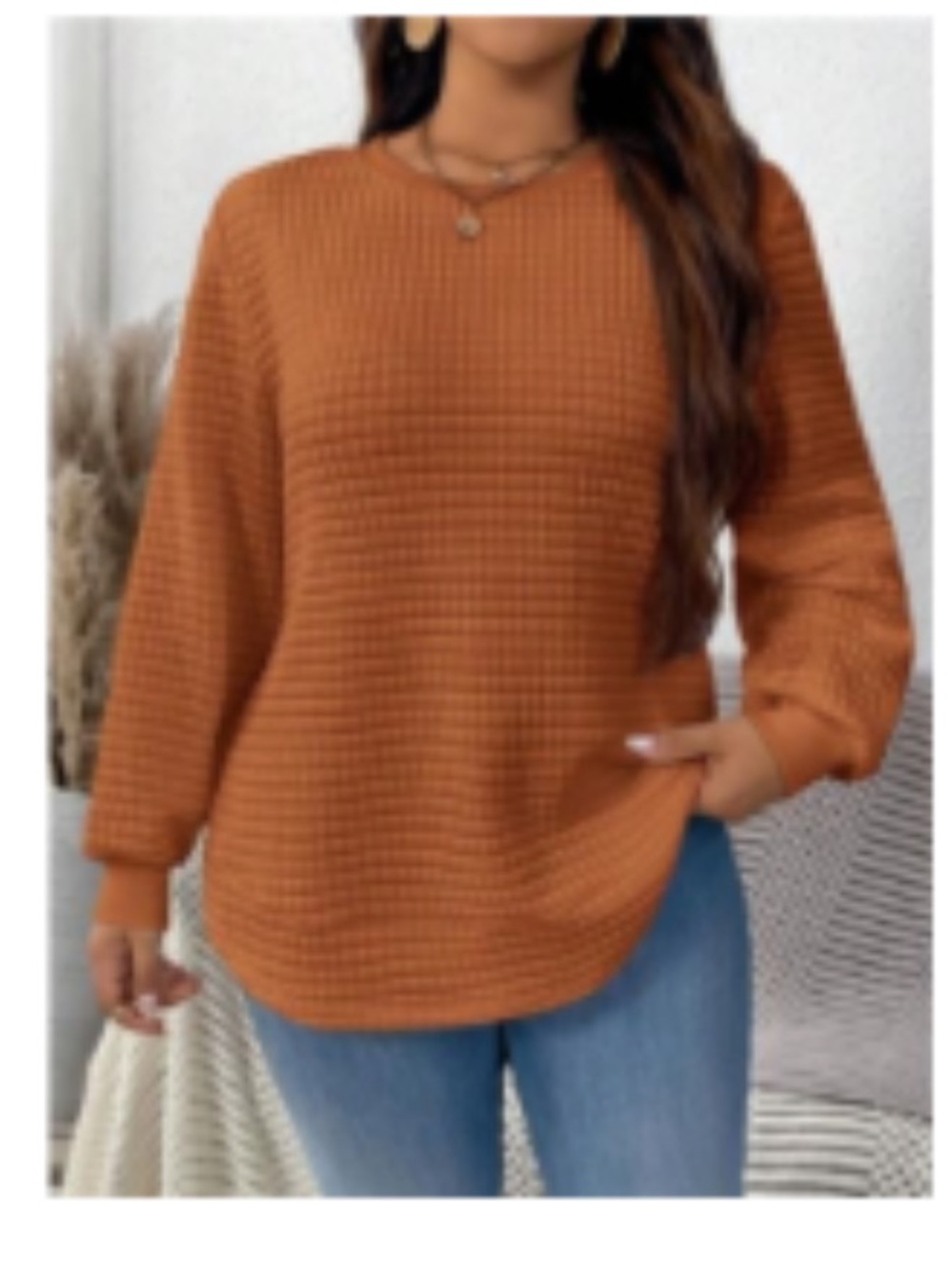New Cozy Waffle Knit Pullover OXL Rust